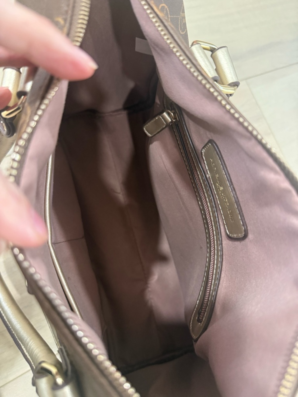 Adrienne Vittadini Brown Satchel with Champagne Handles & Trim - Picture 3 of 9
